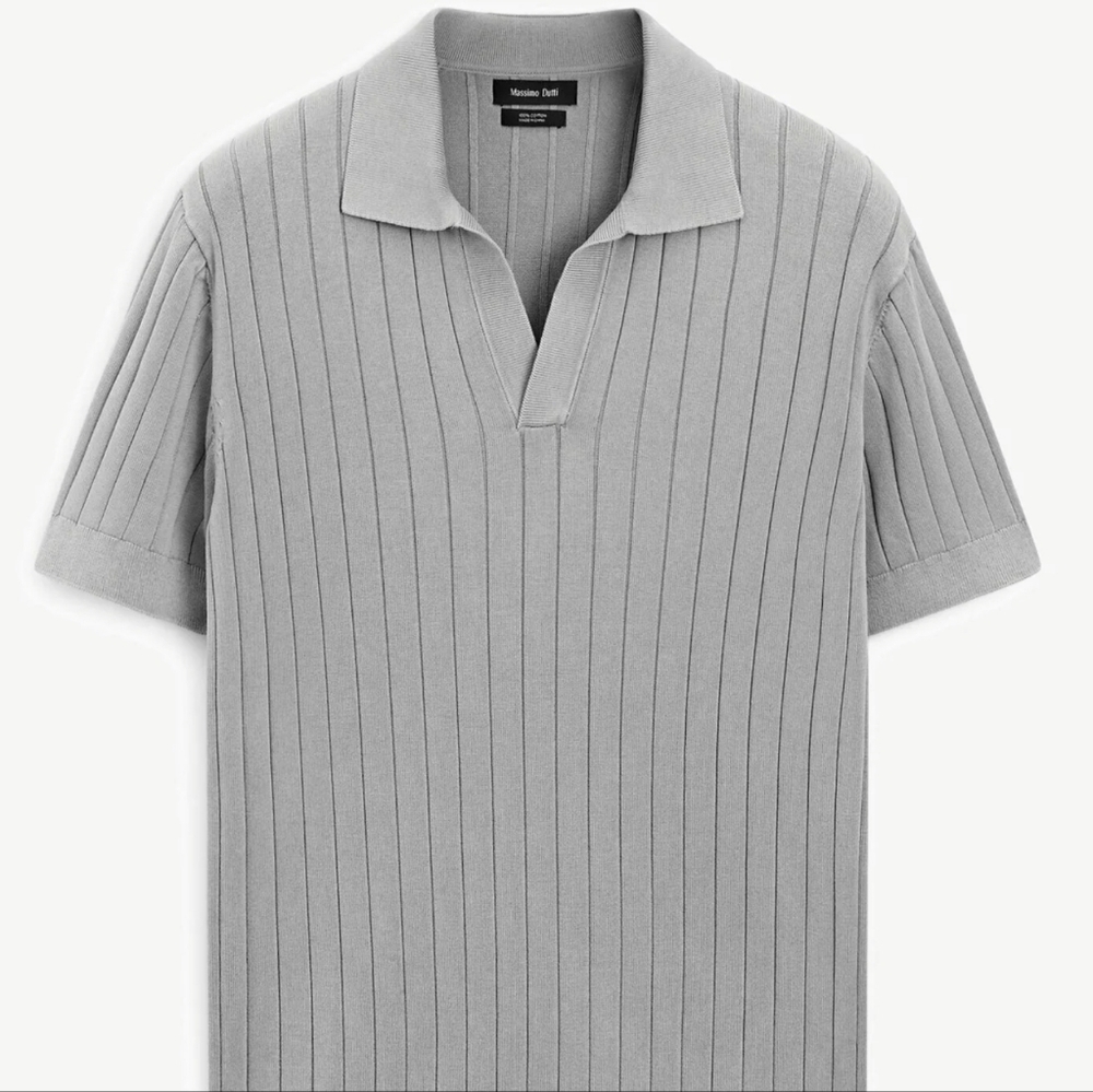 Massimo Dutti Light Gray Ribbed Polo Shirt